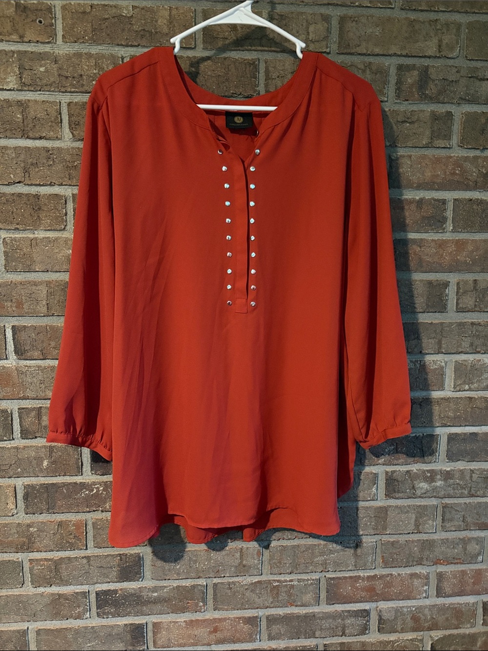 Women's Burnt Orange Stud-Detail Long Sleeve Blouse